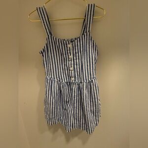 Old Navy Navy and White Striped Linen Romper